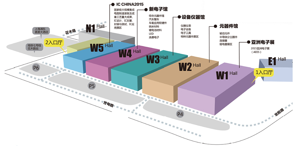 2015上海电子展五大展馆分布图